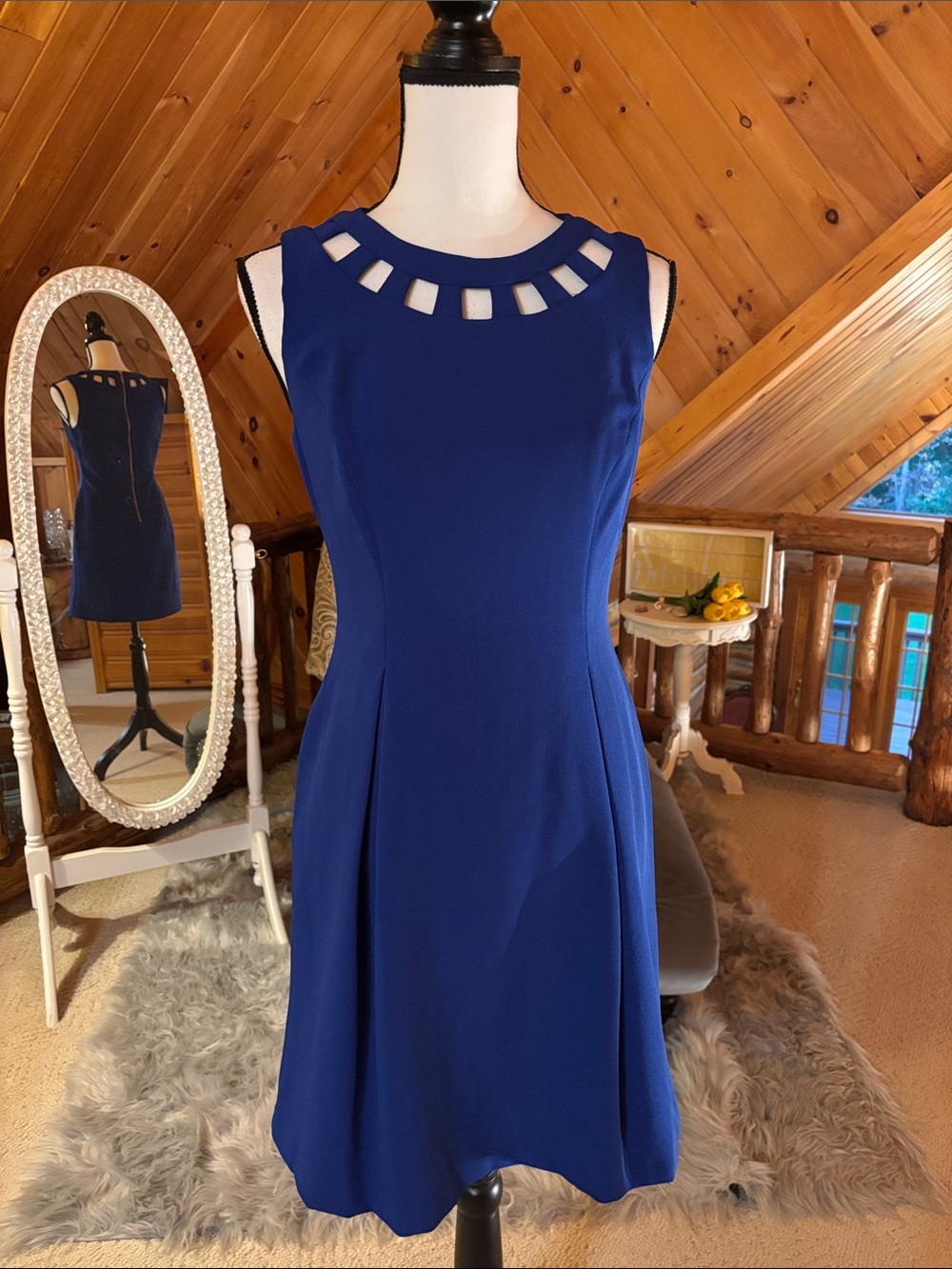 Eliza J Royal Blue Sleeveless Fit-and-Flare Dress with Cutout Neckline